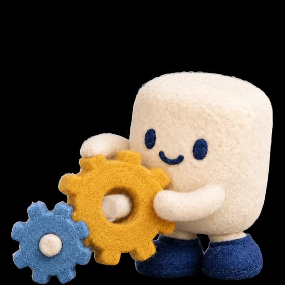 Mello turning a big felt cog