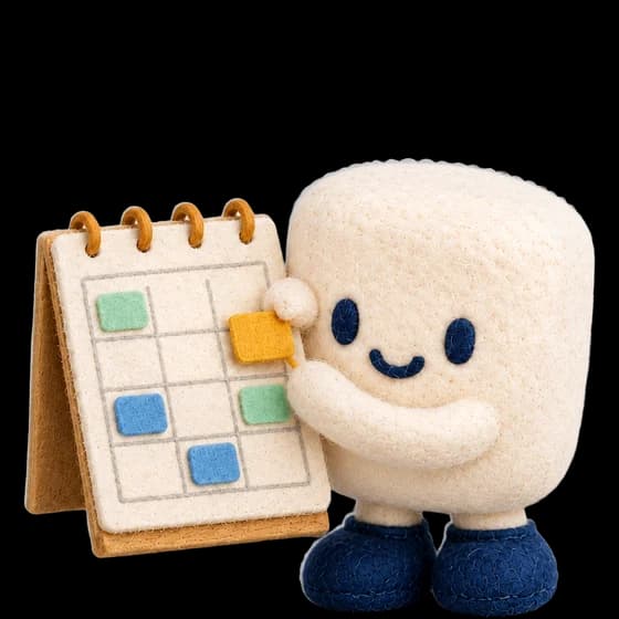 Mello holding a big felt calendar