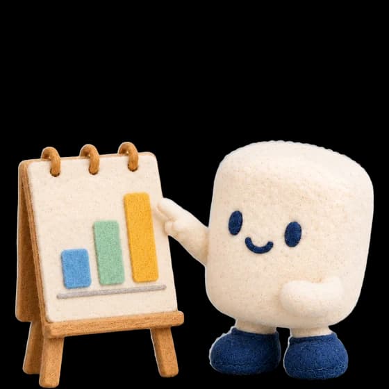 Mello pointing at a bar chart