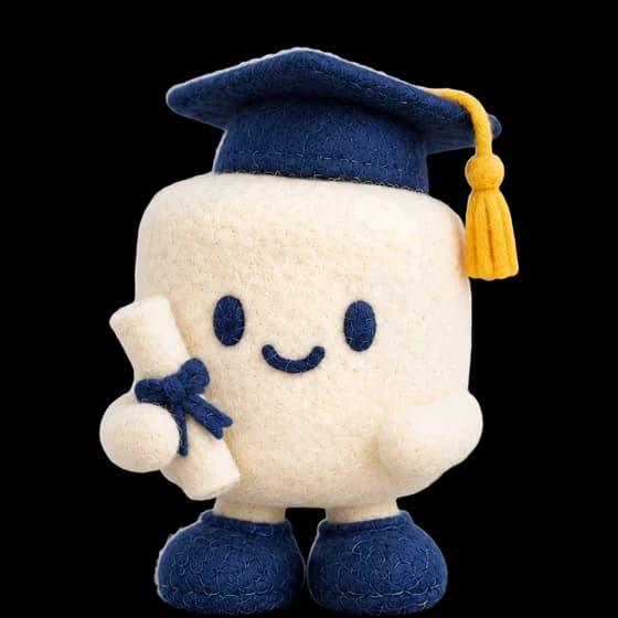 Mello wearing a graduation cap
