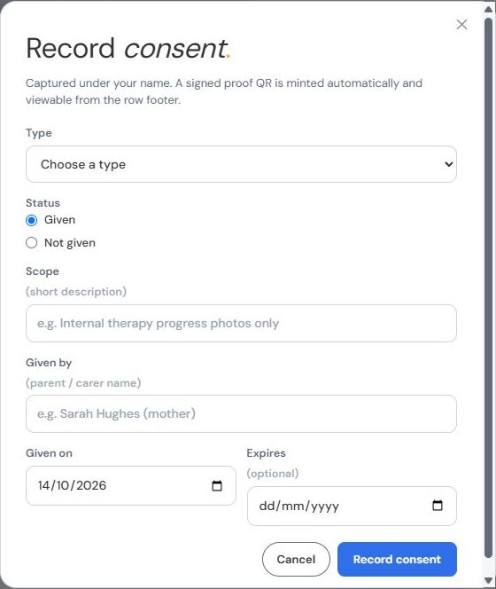 Blank consent-entry dialog