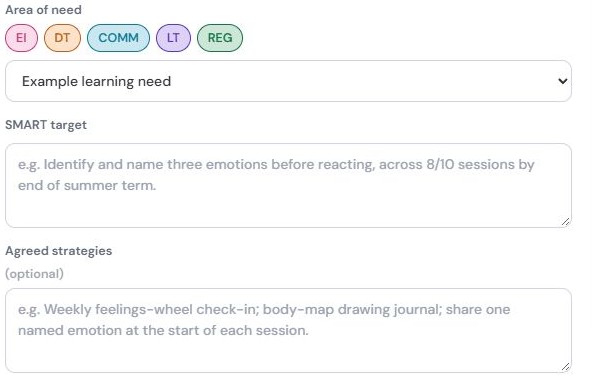 Blank target and support fields in the actual add-goal form