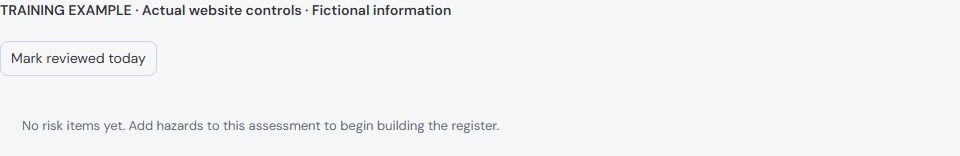 Empty risk register and the separate mark-reviewed action